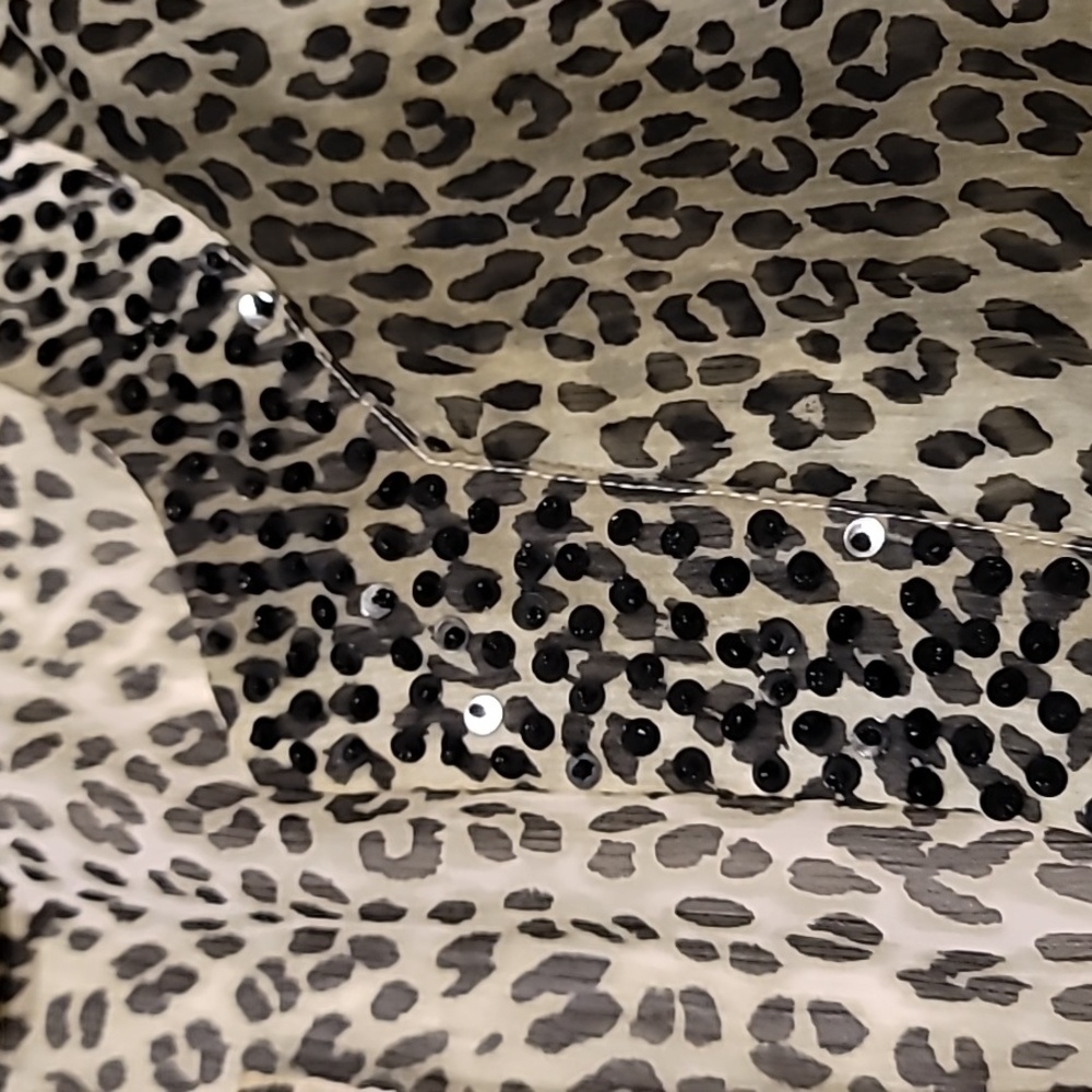 Tommy Bahama Leopard Nehru Collar With Paillette Cover Up Black Gray Large - Picture 6 of 14